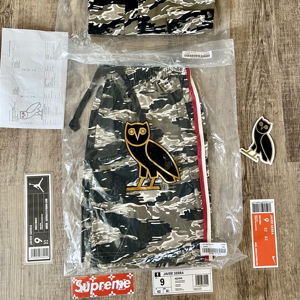 Octobers very own (RARE) tiger camo button up shirt and shorts